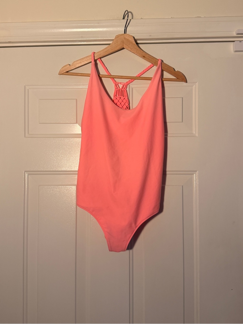 Aerie Coral Pink One-Piece Swimsuit with Macramé Back. Sz M